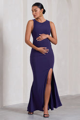 Purple Cowl-Back Split Maternity Maxi Dress